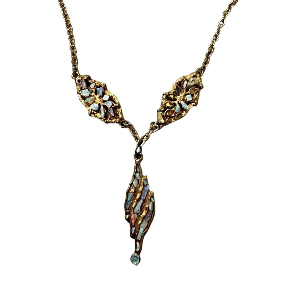 Vintage Gold Tone Australian Opal Necklace Women’s Estate Jewelry